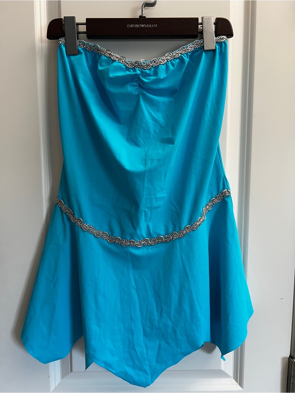 Ridque Halloween Turquoise Tinkerbell dress with Silver Trim